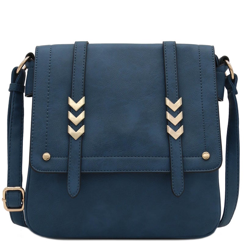 ALYSSA Double Compartment Large Flapover Crossbody Bag (Navy Blue) - Image 1